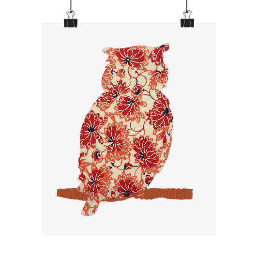 Silhouette POD - Owl in orange floral - Matte Vertical Posters