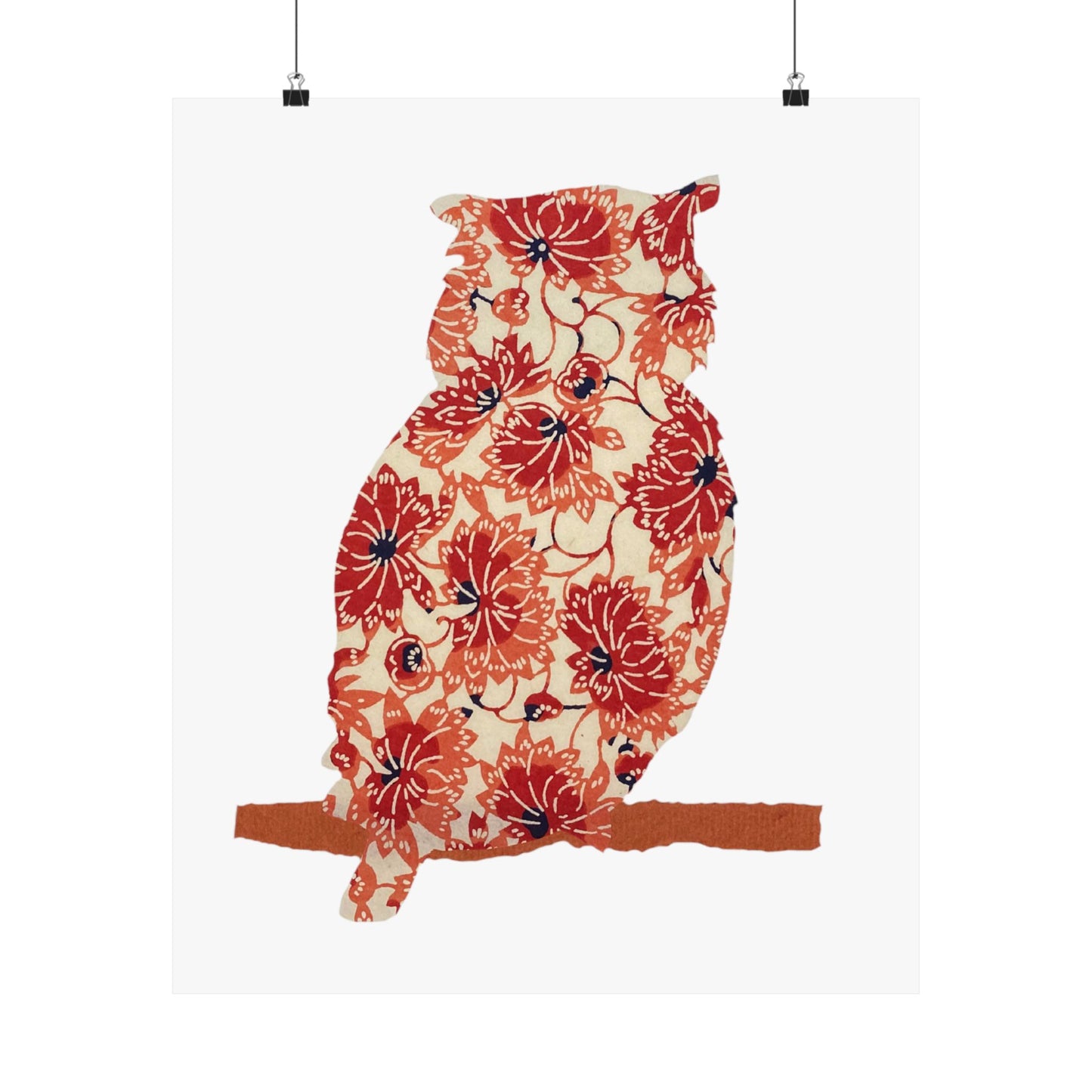 Silhouette POD - Owl in orange floral - Matte Vertical Posters