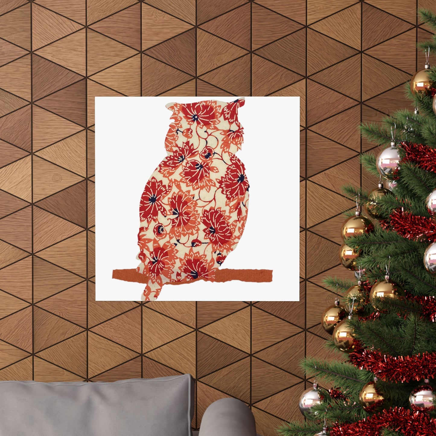 Silhouette POD - Owl in orange floral - Matte Vertical Posters
