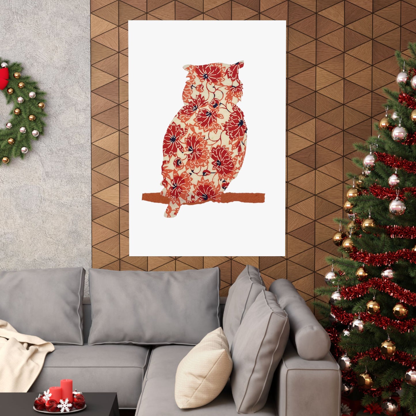 Silhouette POD - Owl in orange floral - Matte Vertical Posters