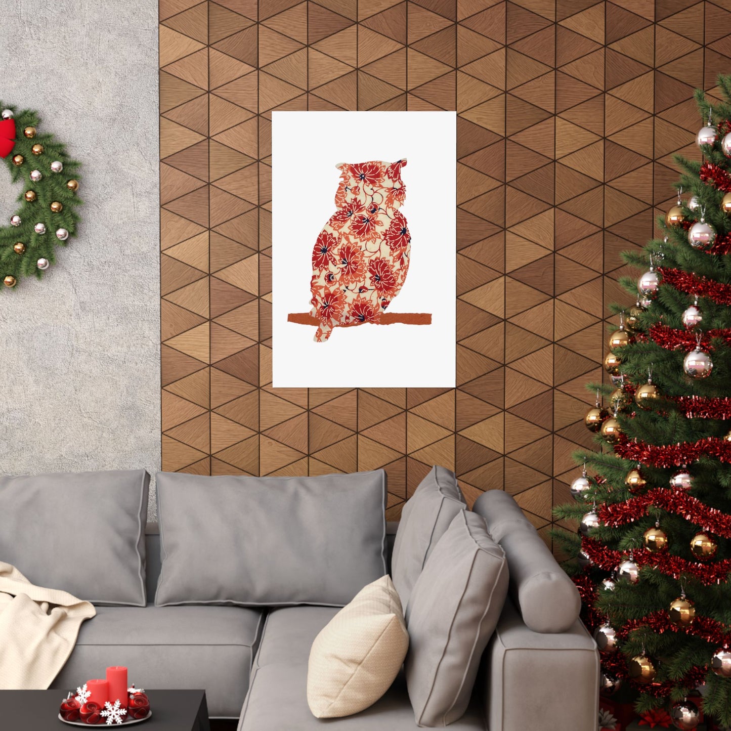 Silhouette POD - Owl in orange floral - Matte Vertical Posters