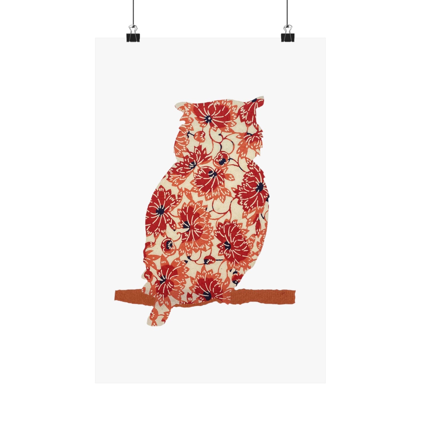 Silhouette POD - Owl in orange floral - Matte Vertical Posters