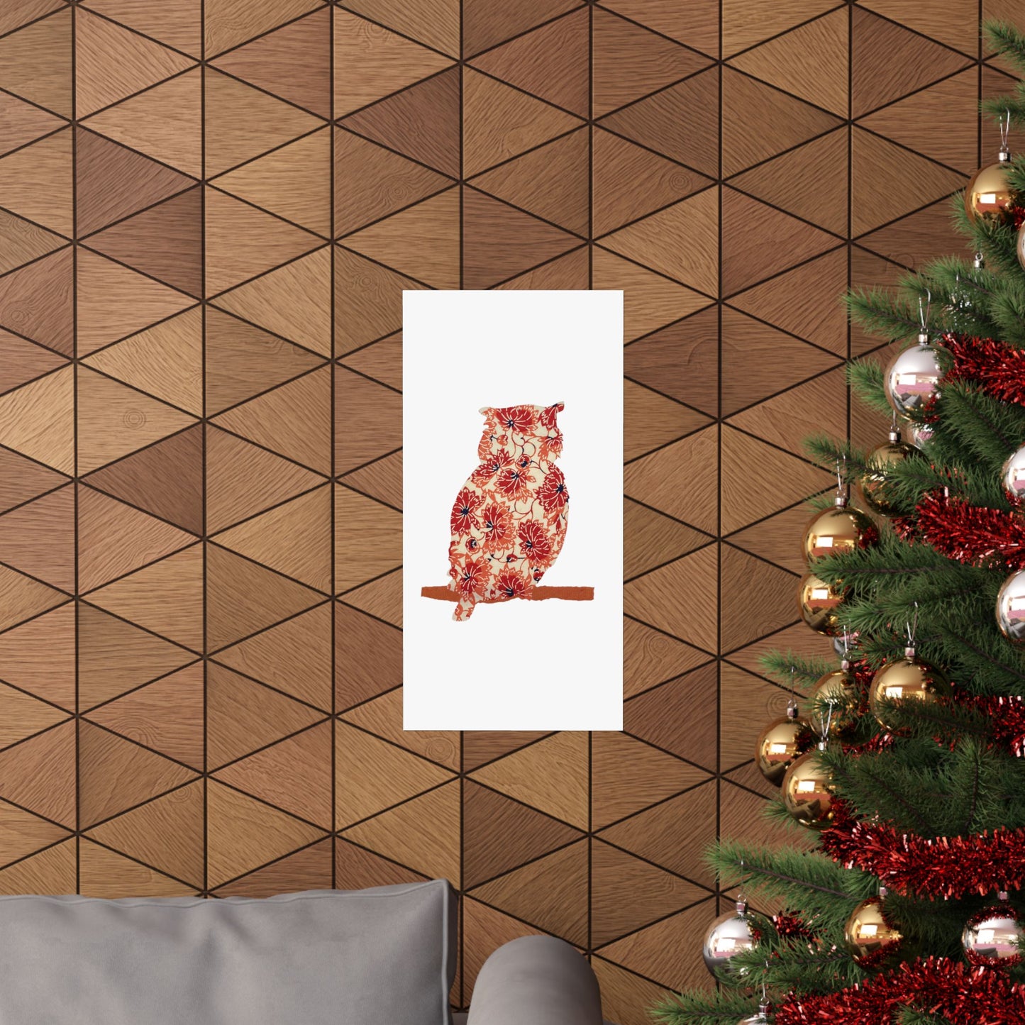 Silhouette POD - Owl in orange floral - Matte Vertical Posters