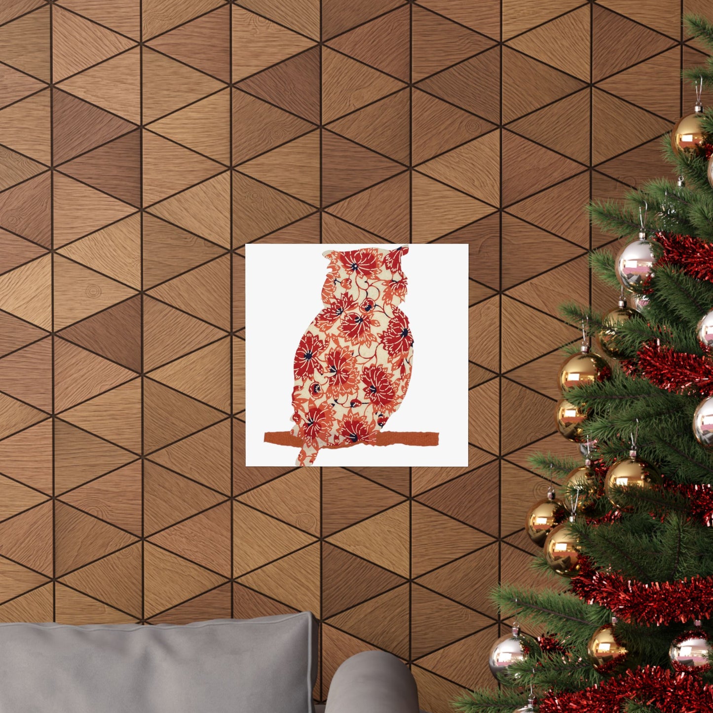 Silhouette POD - Owl in orange floral - Matte Vertical Posters
