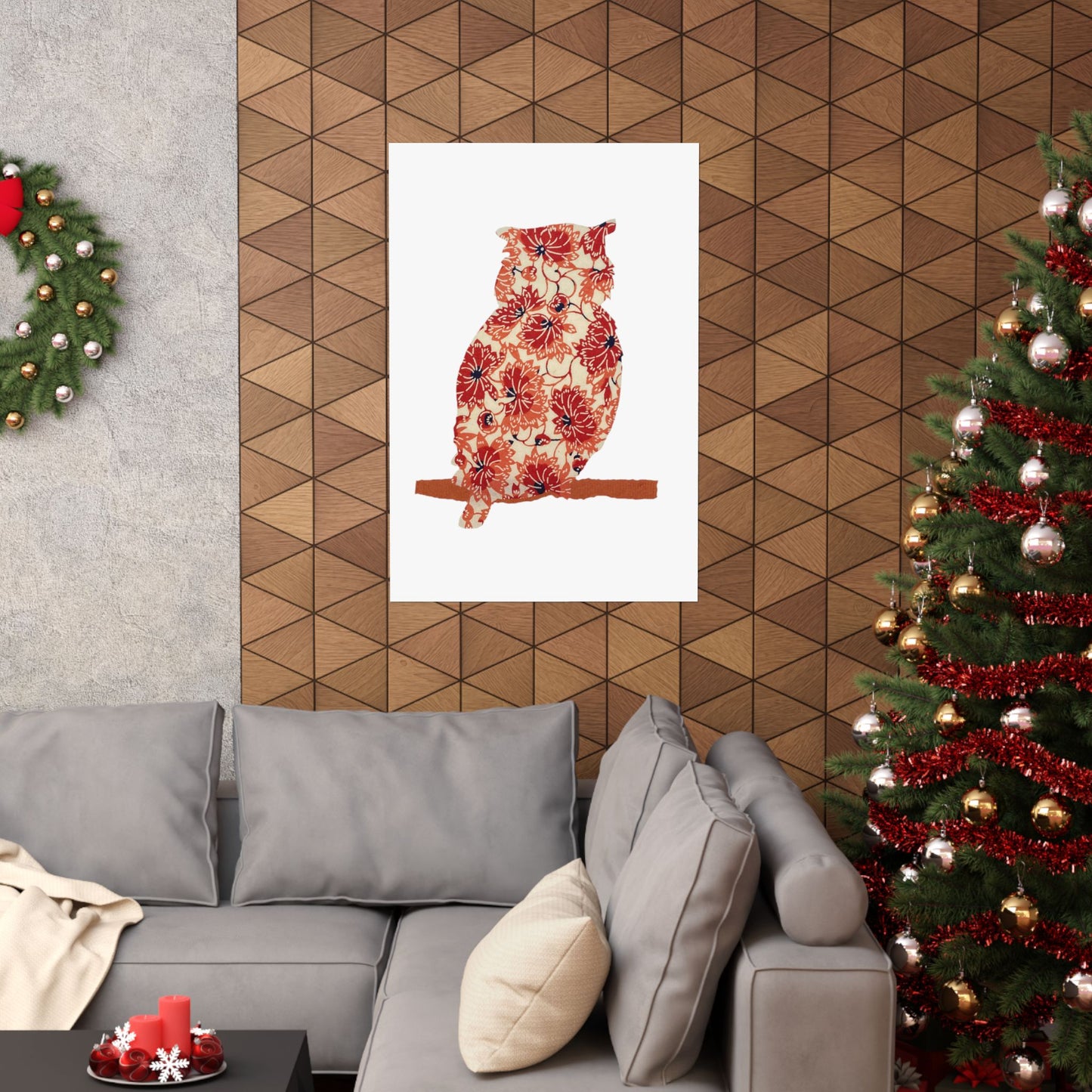 Silhouette POD - Owl in orange floral - Matte Vertical Posters