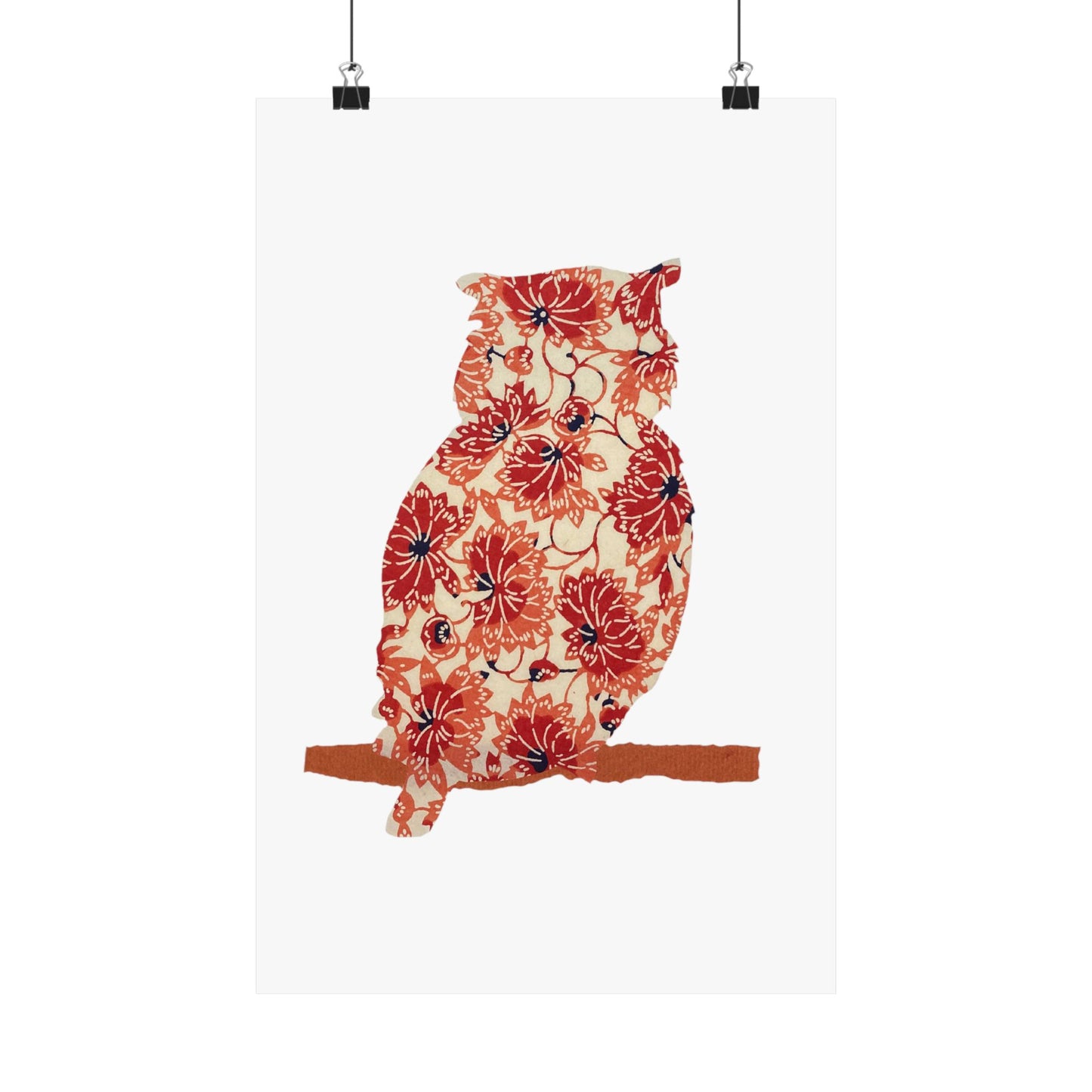 Silhouette POD - Owl in orange floral - Matte Vertical Posters