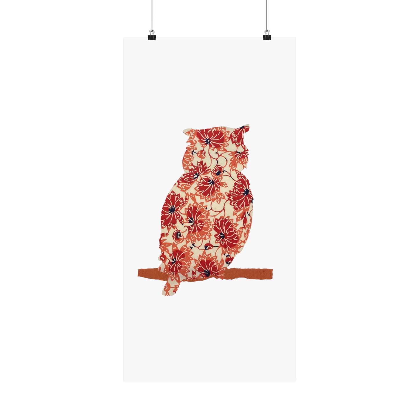 Silhouette POD - Owl in orange floral - Matte Vertical Posters