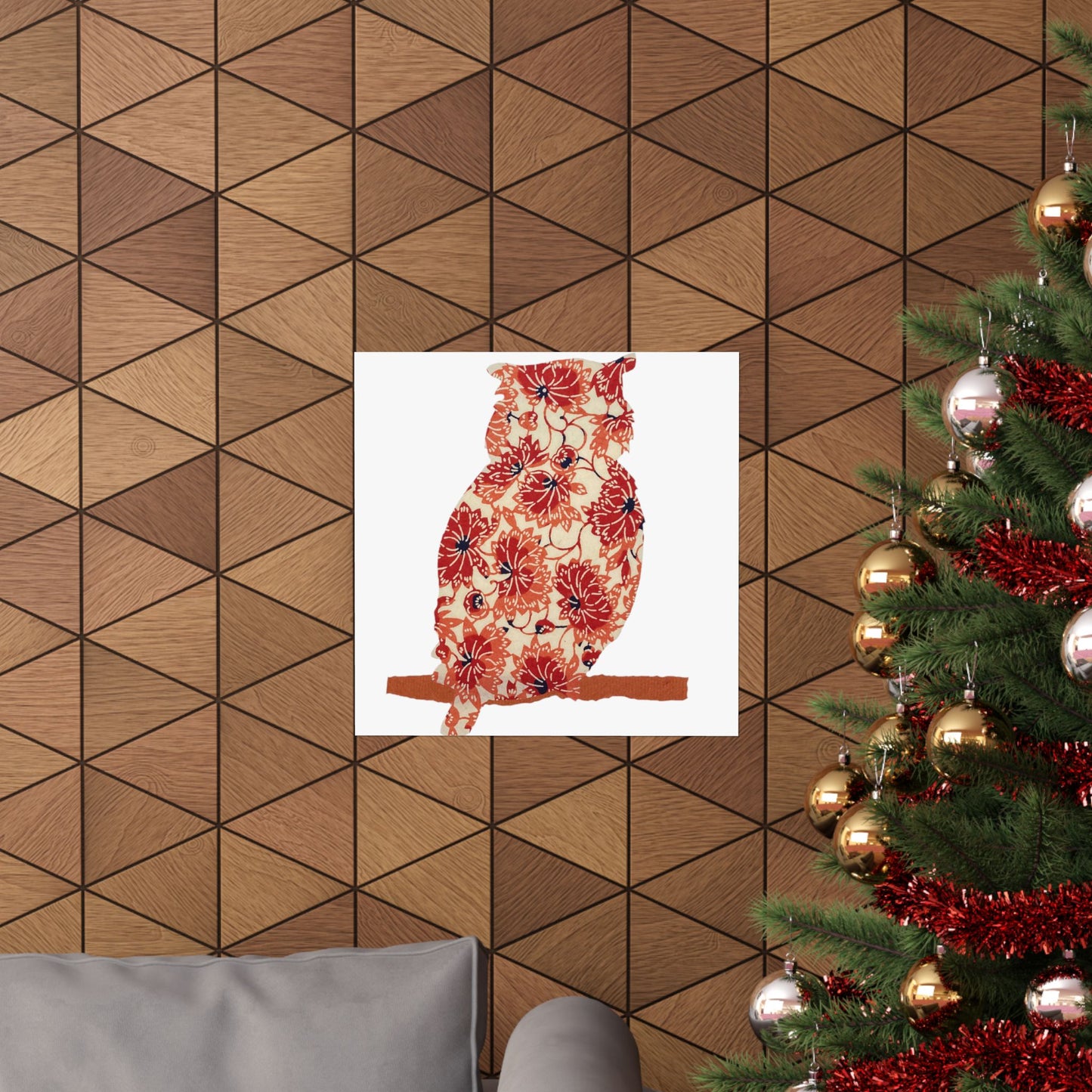 Silhouette POD - Owl in orange floral - Matte Vertical Posters