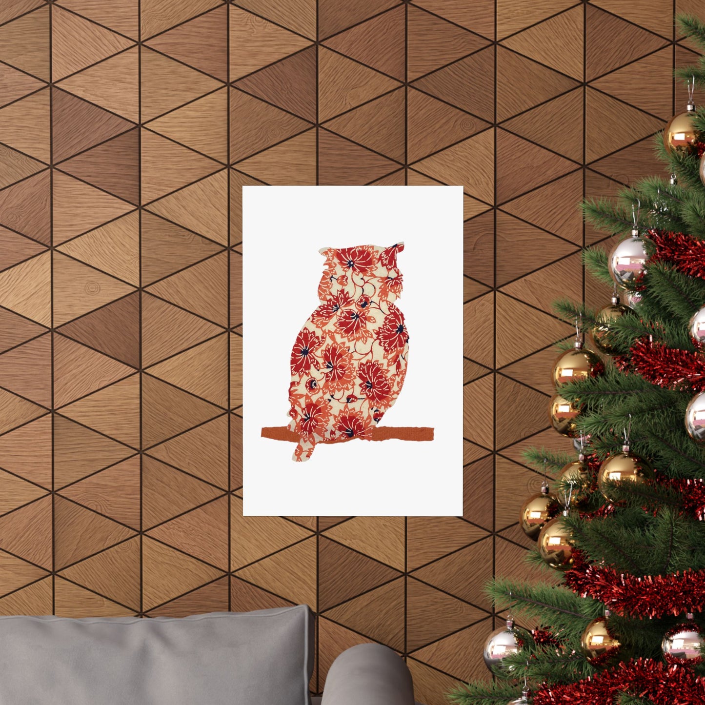 Silhouette POD - Owl in orange floral - Matte Vertical Posters