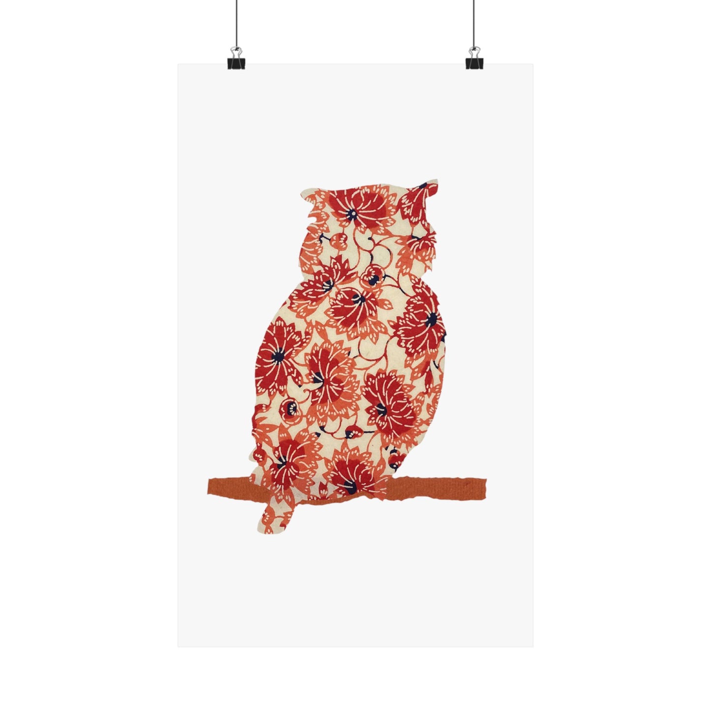 Silhouette POD - Owl in orange floral - Matte Vertical Posters