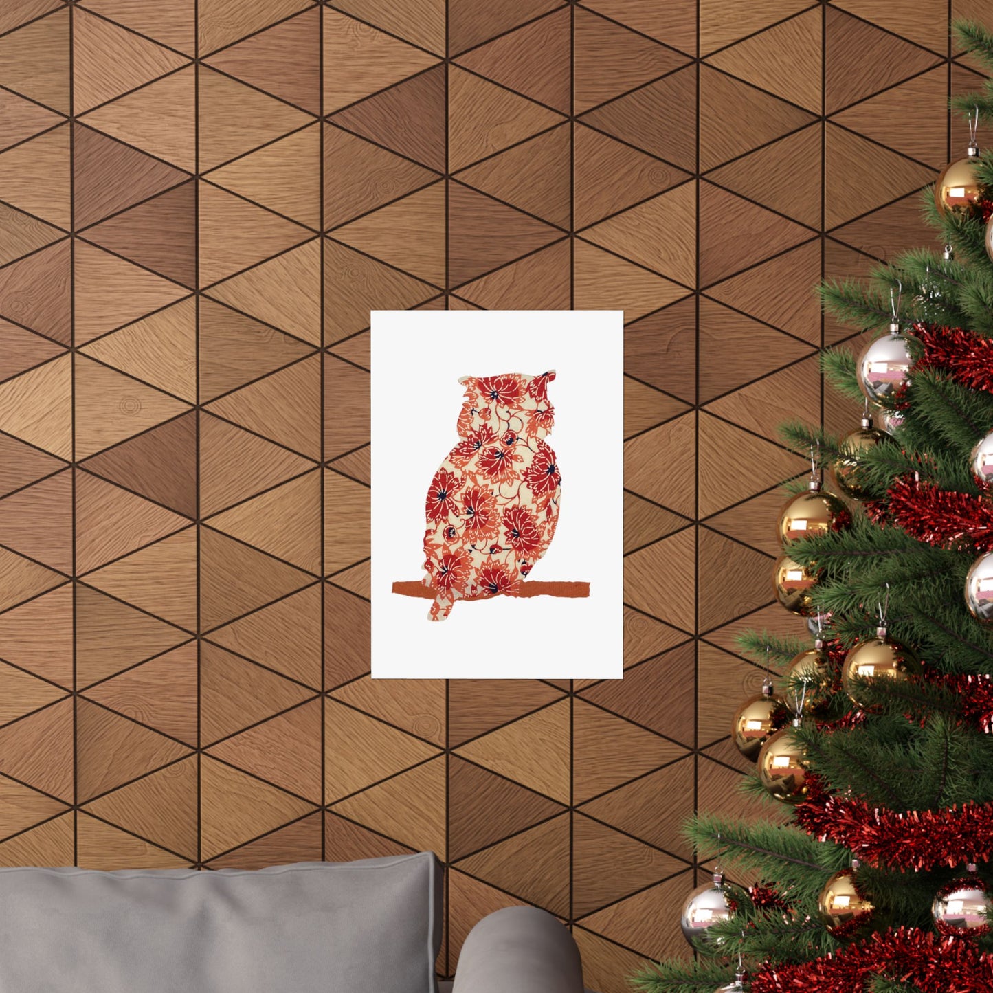 Silhouette POD - Owl in orange floral - Matte Vertical Posters