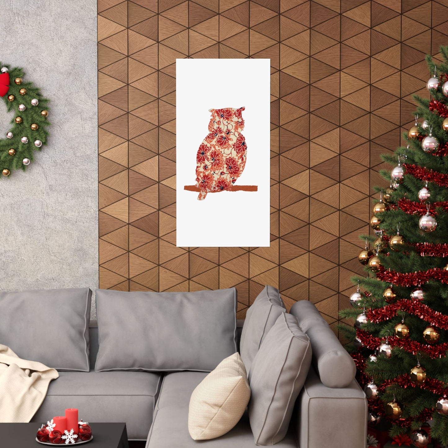 Silhouette POD - Owl in orange floral - Matte Vertical Posters