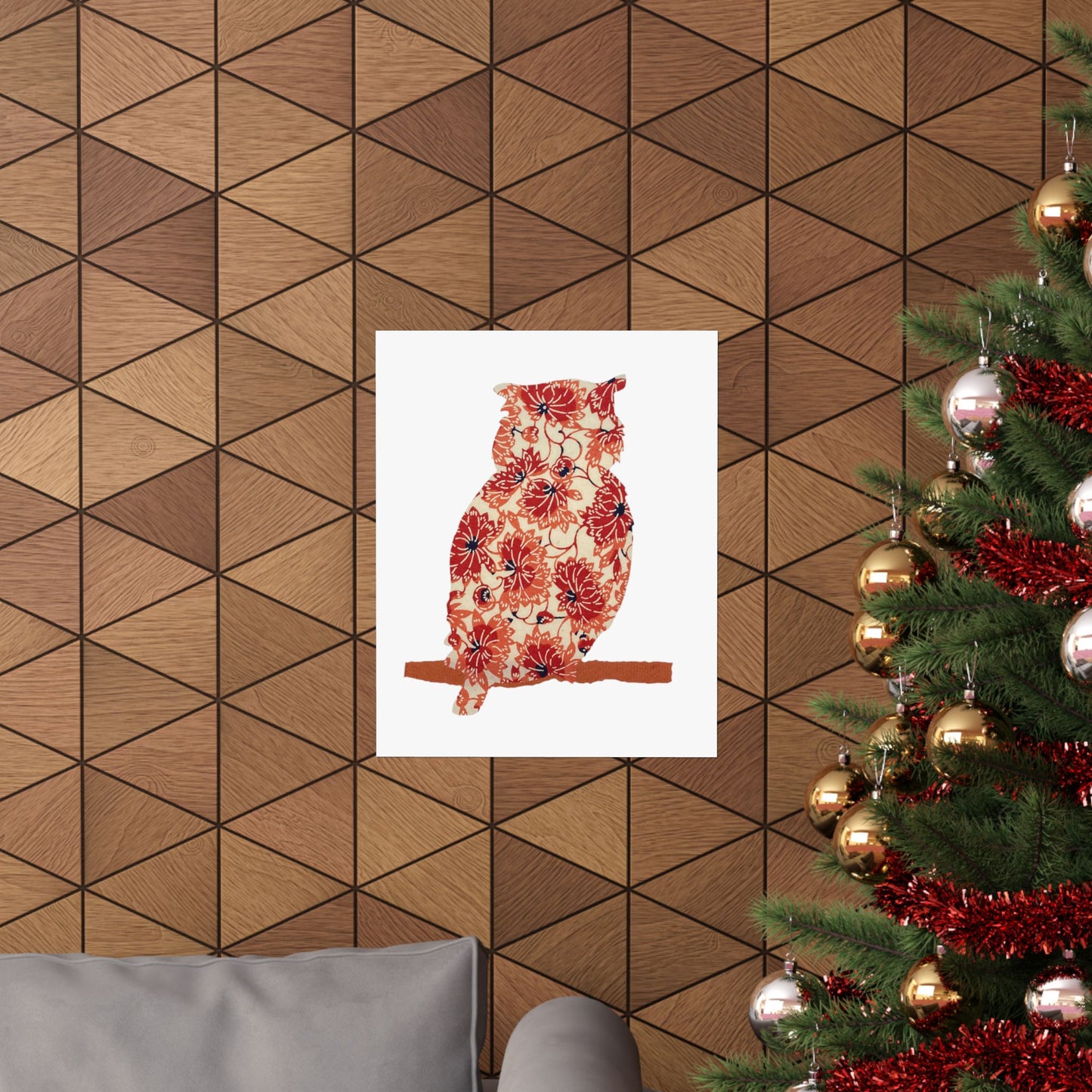 Silhouette POD - Owl in orange floral - Matte Vertical Posters