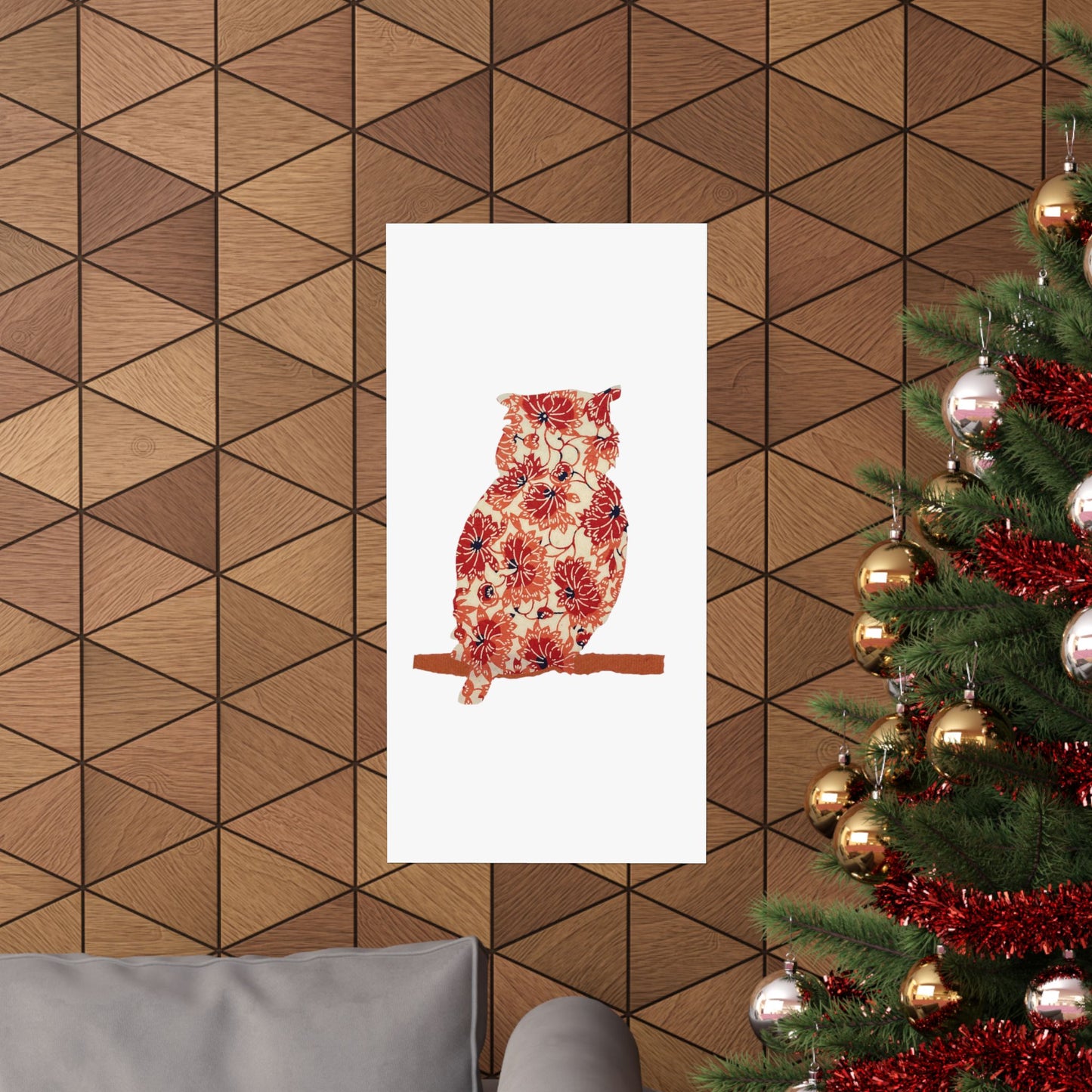 Silhouette POD - Owl in orange floral - Matte Vertical Posters
