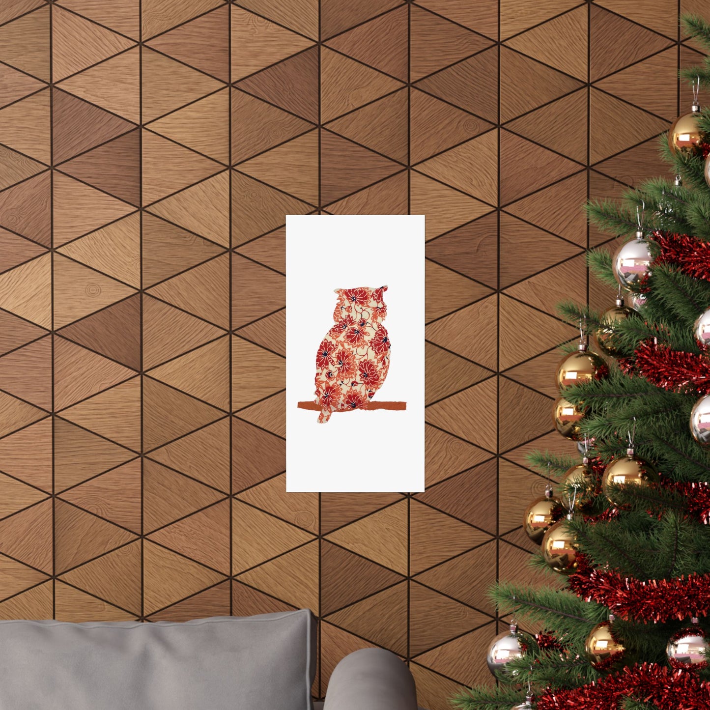 Silhouette POD - Owl in orange floral - Matte Vertical Posters