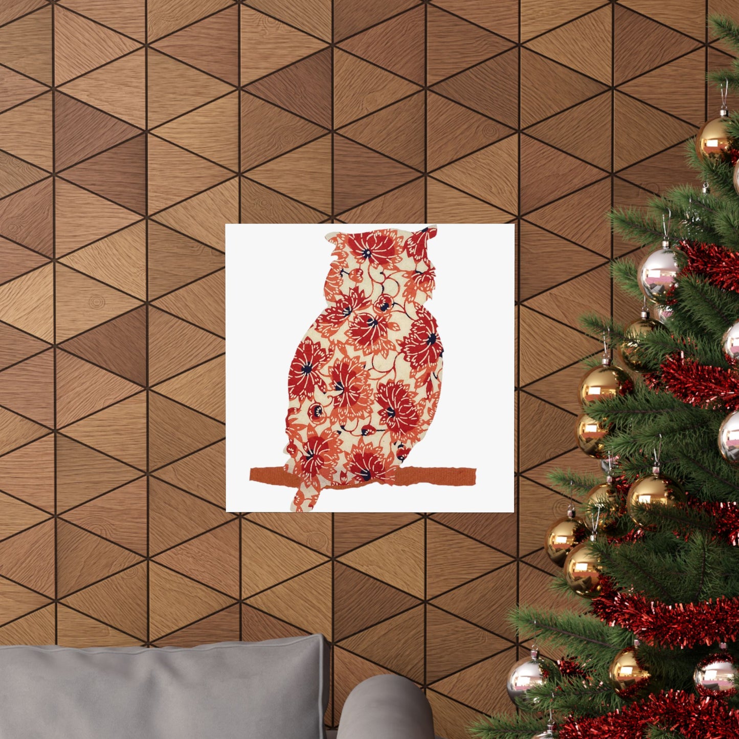 Silhouette POD - Owl in orange floral - Matte Vertical Posters